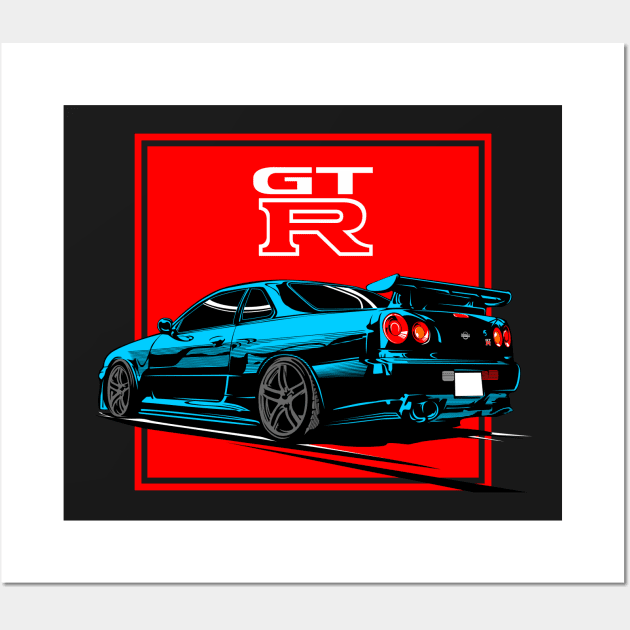 Nissan GTR 34 Blue Wall Art by aredie19